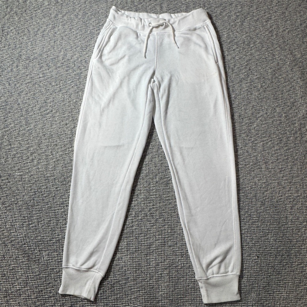 New Balance Womens White Joggers Sweatpants Medium Tapered Logo Drawstring